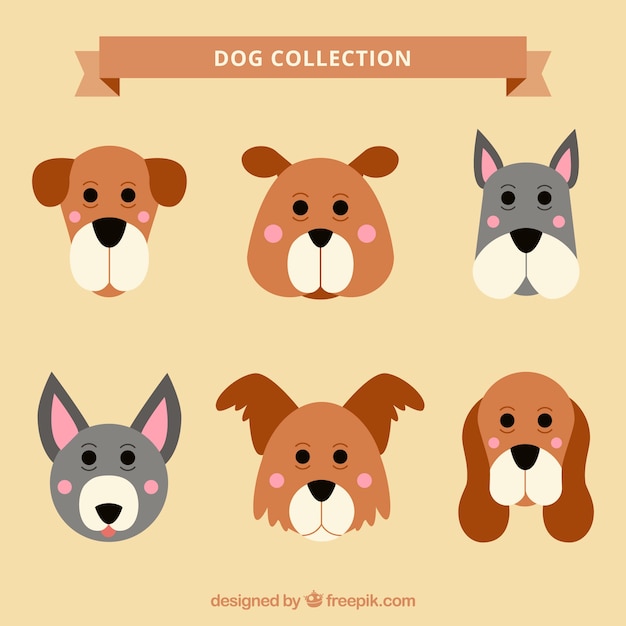 Vecteur gratuit collection de visages de chiens drôles