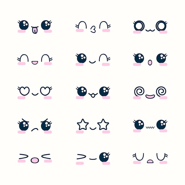 Collection de visages kawaii design plat dessinés à la main