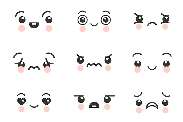 Vecteur gratuit collection de visages kawaii design plat dessinés à la main