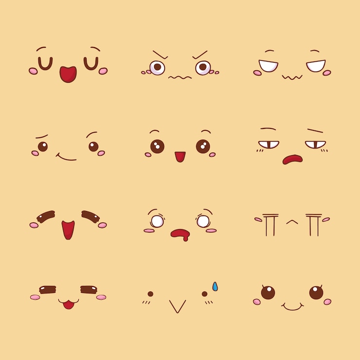 Vecteur gratuit collection de visages kawaii design plat dessinés à la main