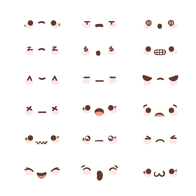 Vecteur gratuit collection de visages kawaii dessinés à la main