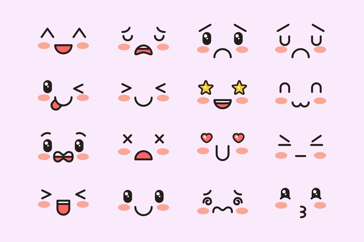 Vecteur gratuit collection de visages kawaii dessinés à la main