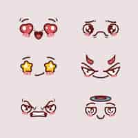 Vecteur gratuit collection de visages kawaii dessinés à la main