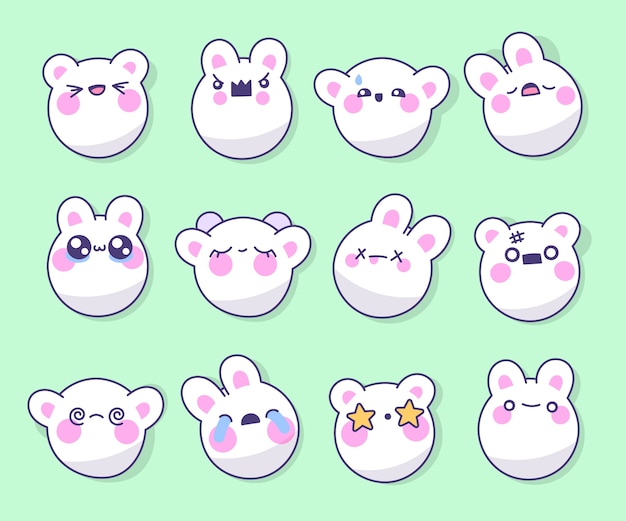 Vecteur gratuit collection de visages kawaii dessinés à la main