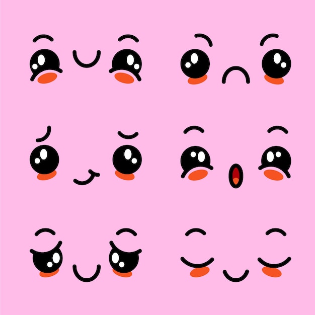 Vecteur gratuit collection de visages kawaii dessinés à la main