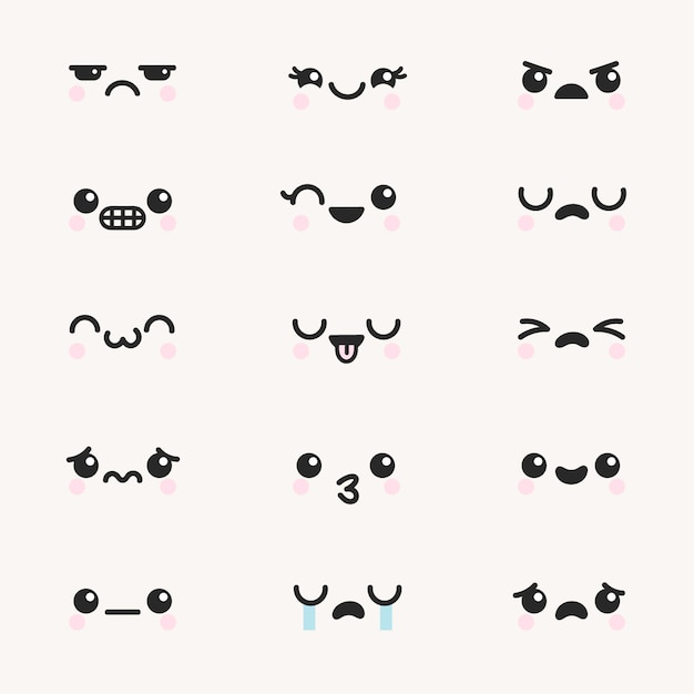 Vecteur gratuit collection de visages kawaii dessinés à la main