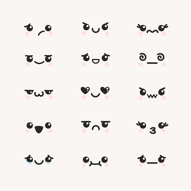 Vecteur gratuit collection de visages kawaii dessinés à la main