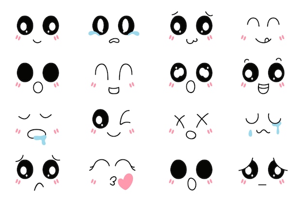 Collection de visages kawaii dessinés à la main
