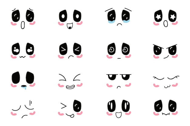 Vecteur gratuit collection de visages kawaii dessinés à la main