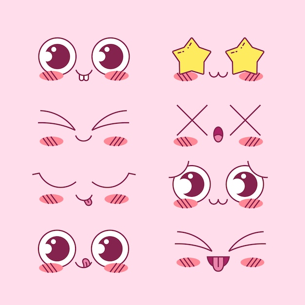 Vecteur gratuit collection de visages kawaii dessinés à la main