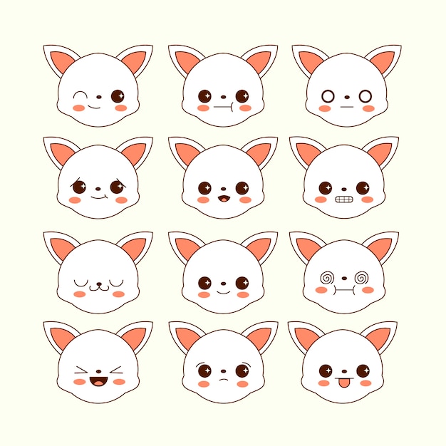 Vecteur gratuit collection de visages kawaii dessinés à la main