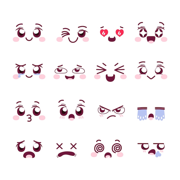 Vecteur gratuit collection de visages kawaii dessinés à la main