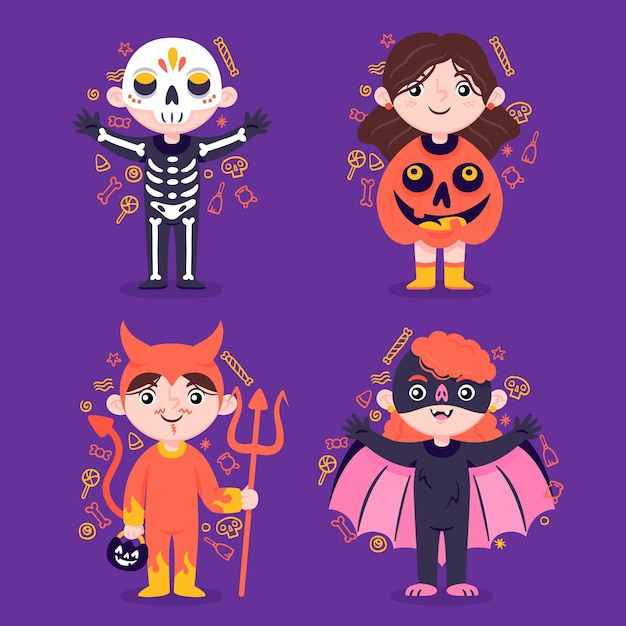 Collections D'enfants Halloween Plats Dessinés à La Main