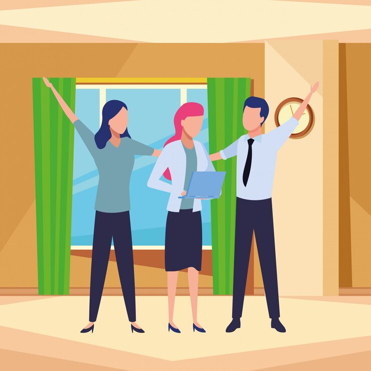 Vecteur gratuit collègues de travail avec des fournitures de bureau