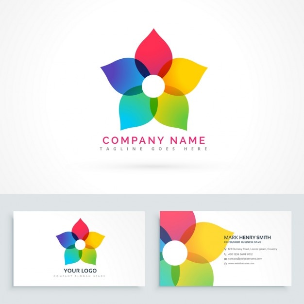 Vecteur gratuit coloré design fleur logo avec carte de visite