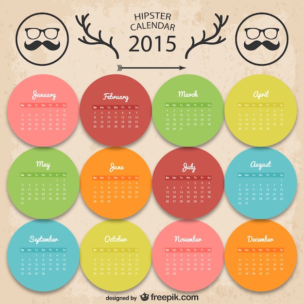 Vecteur gratuit colorful calendrier hipster