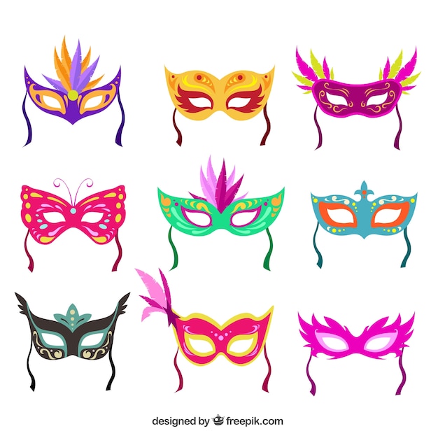 Vecteur gratuit colorful collection de masques de carnaval