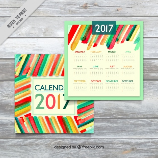 Vecteur gratuit colorful rayures aquarelle 2017 de calendrier