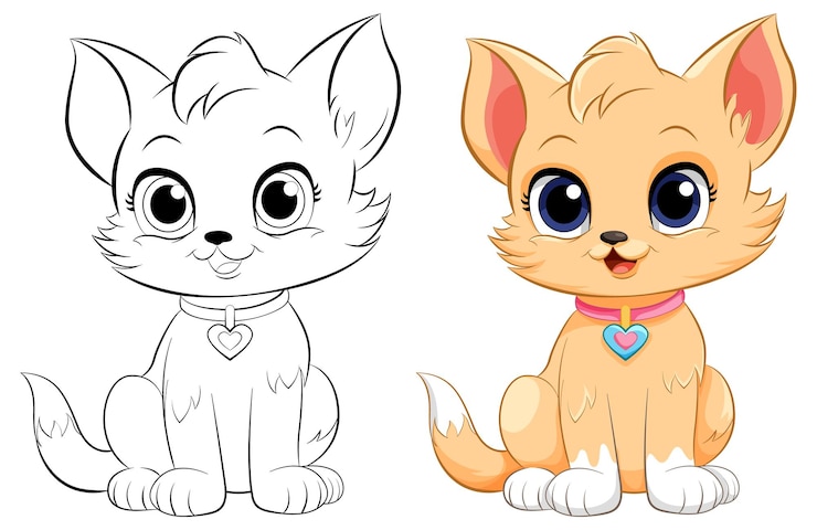 Vecteur gratuit coloriage contour de chat mignon