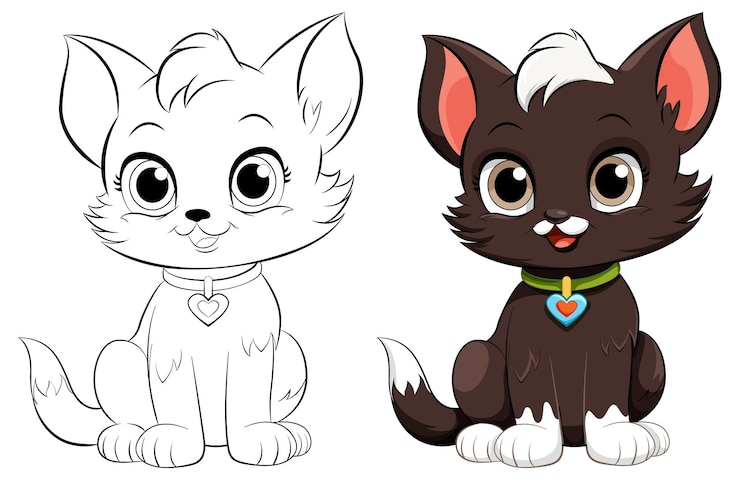 Vecteur gratuit coloriage contour de chat mignon