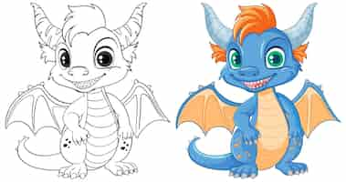 Vecteur gratuit coloriage contour de dragon mignon