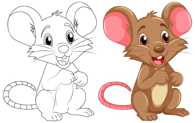 Vecteur gratuit coloriage dessin animé mignon de rat et sa couleur