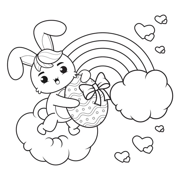 Coloriage Joyeuses Paques Avec Lapin Vecteur Premium
