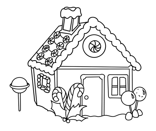 Coloriage Maison De Noël | Vecteur Premium