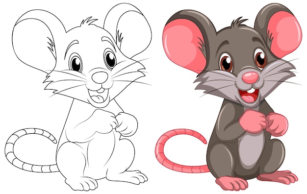 Colorier Un Dessin Animé De Rat Mignon Et Sa Couleur