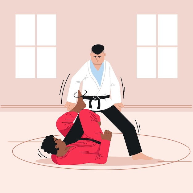 Vecteur gratuit combats d'athlètes de jiu jitsu