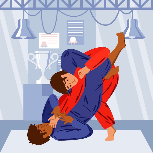 Vecteur gratuit combats d'athlètes de jiu jitsu