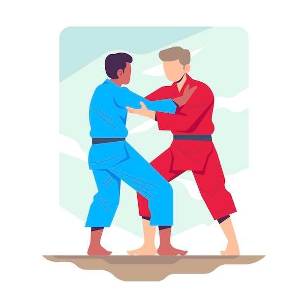 Vecteur gratuit combats d'athlètes de jiu jitsu