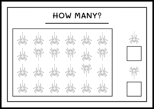 Combien d'araignées, jeu pour enfants. illustration vectorielle, feuille de calcul imprimable