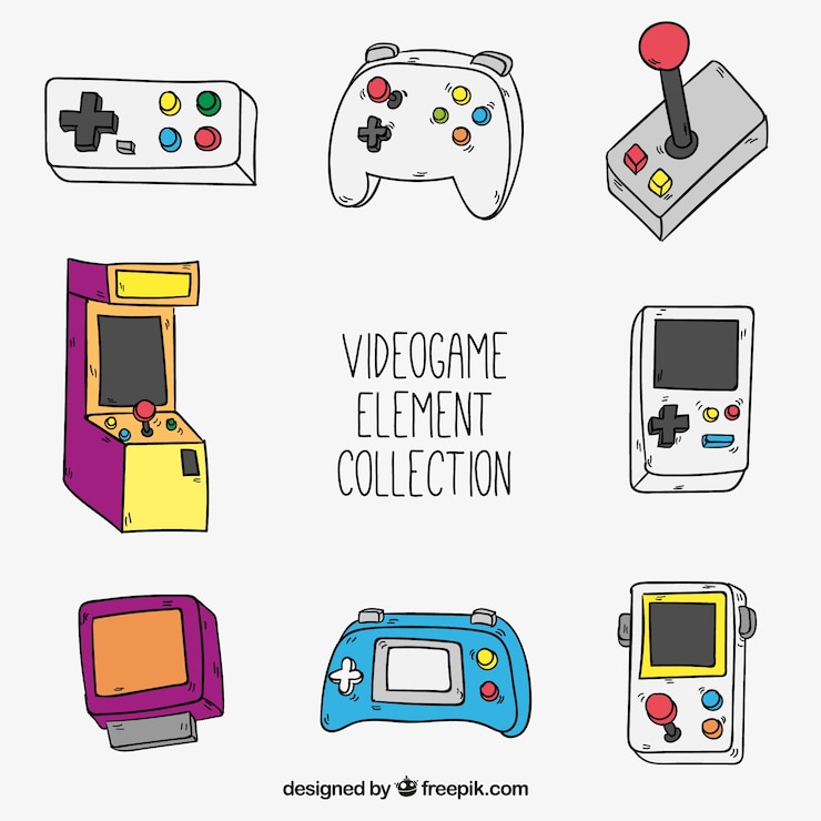 Vecteur gratuit commande manuelle dessinée jeu de console