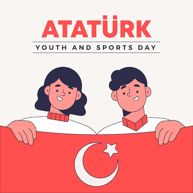 Commémoration Dessinée à La Main De L'ataturk, De La Jeunesse Et De L'illustration De La Journée Des Sports