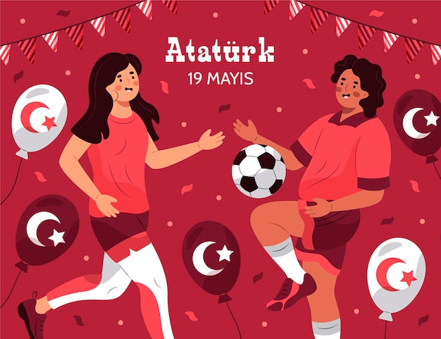 Commémoration Dessinée à La Main De L'ataturk, De La Jeunesse Et De L'illustration De La Journée Des Sports