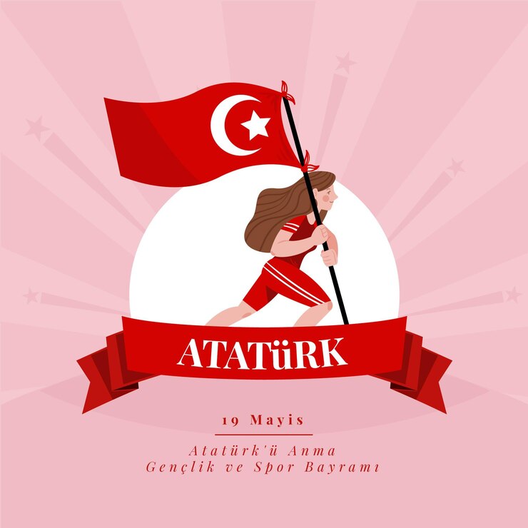 Vecteur gratuit commémoration plate de l'ataturk, de la jeunesse et de l'illustration de la journée des sports