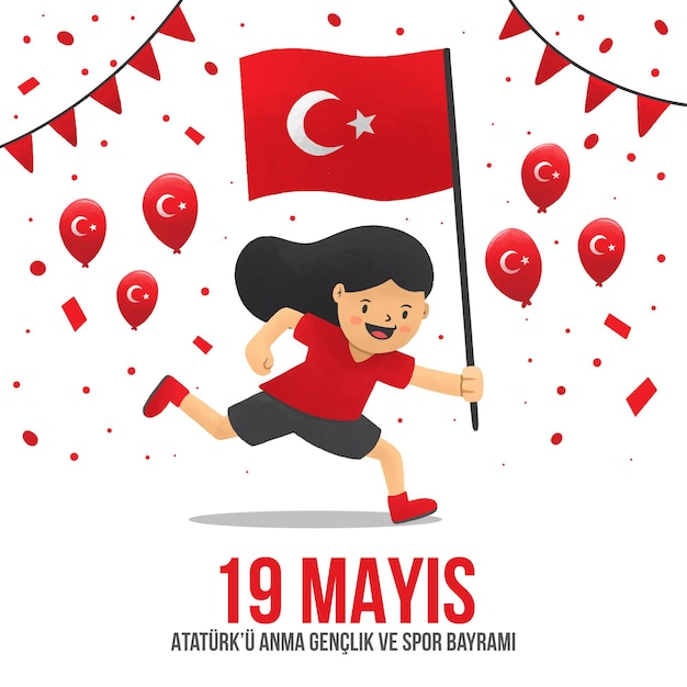 Commémoration turque dessinée à la main d'Ataturk, illustration de la journée de la jeunesse et des sports
