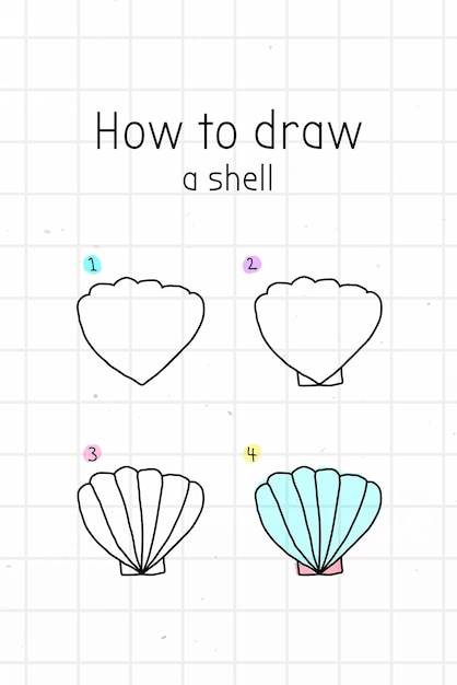 Vecteur gratuit comment dessiner un vecteur de didacticiel de doodle de coquille