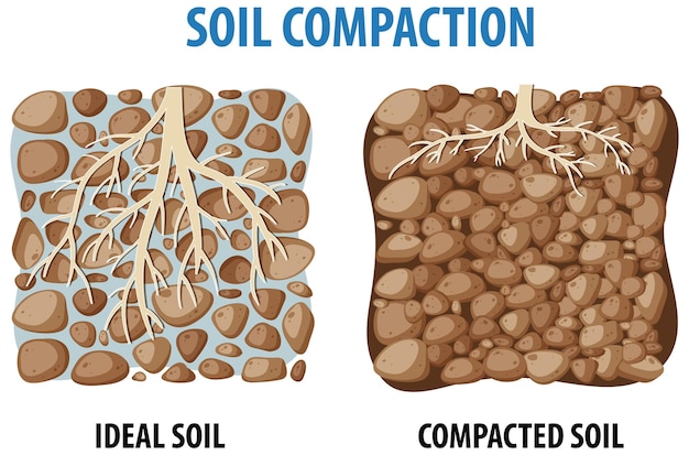 Vecteur gratuit comparaison de la densité de compactage du sol dans l'enseignement scientifique
