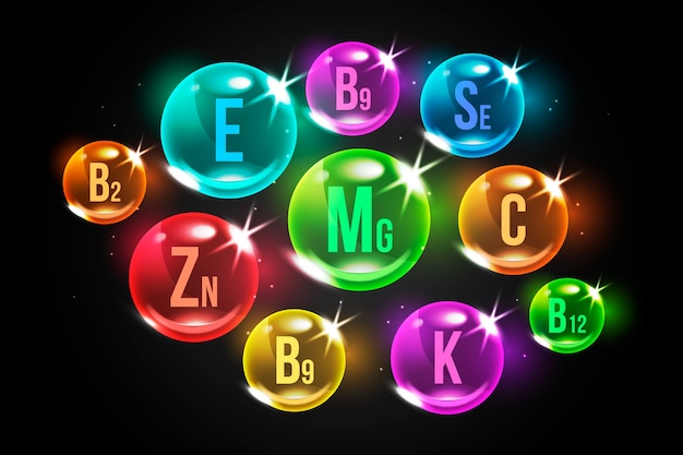 Vecteur gratuit complexe de vitamines et minéraux essentiels réaliste