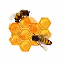 Vecteur gratuit composition abstraite réaliste de miel avec des abeilles assises sur l'illustration vectorielle de nids d'abeilles ambrés