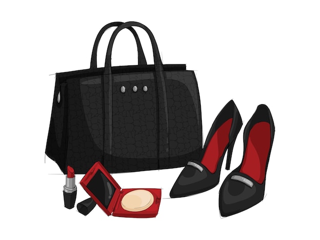 Composition d'accessoires de mode avec image isolée de produits féminins de luxe sur illustration vectorielle fond blanc