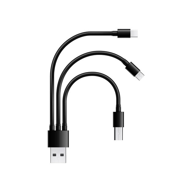 Composition avec adaptateur de câble réaliste avec plusieurs types de prises USB pour appareils mobiles