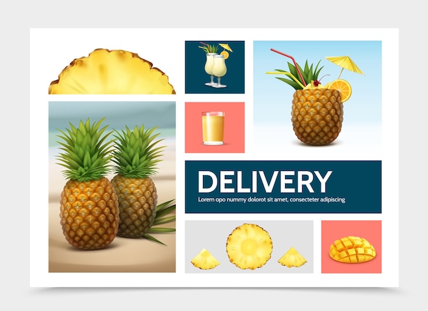 Vecteur gratuit composition d'ananas réaliste