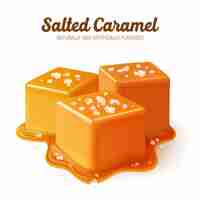 Vecteur gratuit composition de caramel salé colorée et réaliste avec un titre aromatisé naturellement et artificiellement