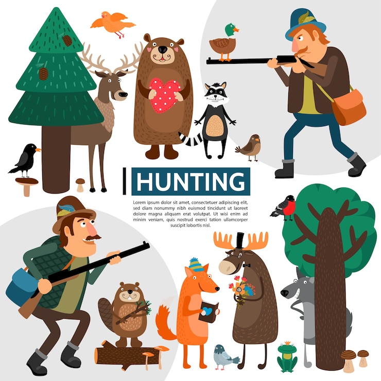 Vecteur gratuit composition de chasse plate