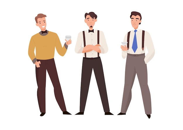 Composition du jour du mariage de la cérémonie de mariage avec des personnages masculins d'amis de l'illustration du marié