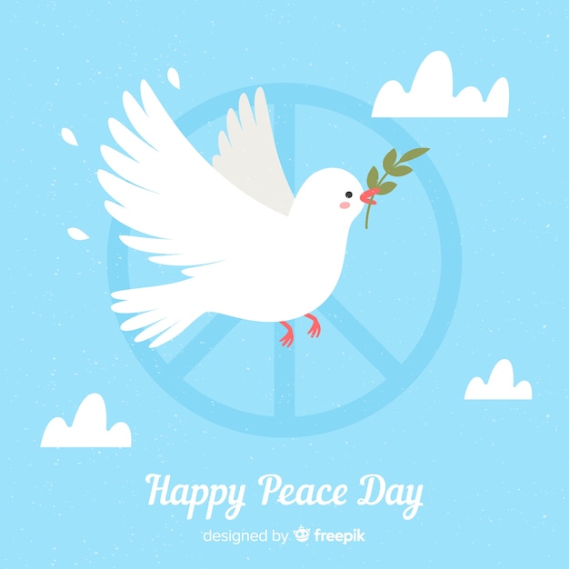 Vecteur gratuit composition du jour de la paix avec colombe blanche et plate