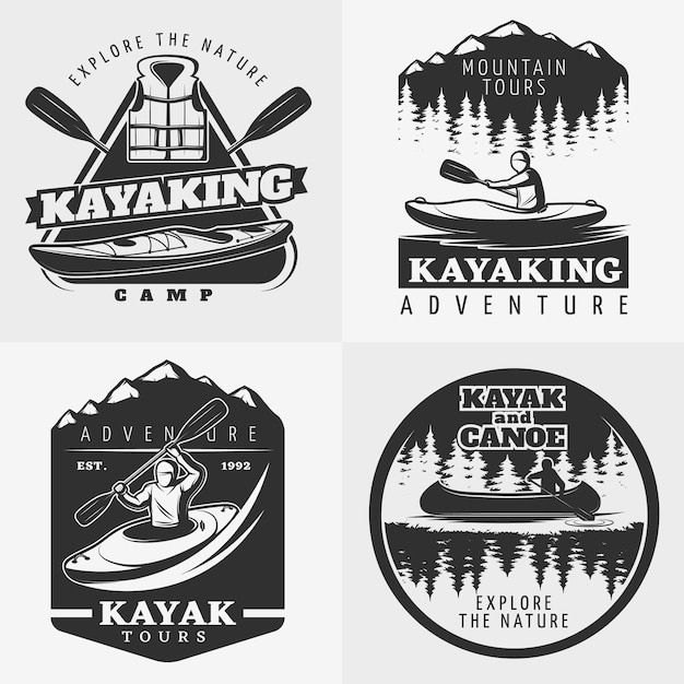 Vecteur gratuit composition du logo aventure kayak